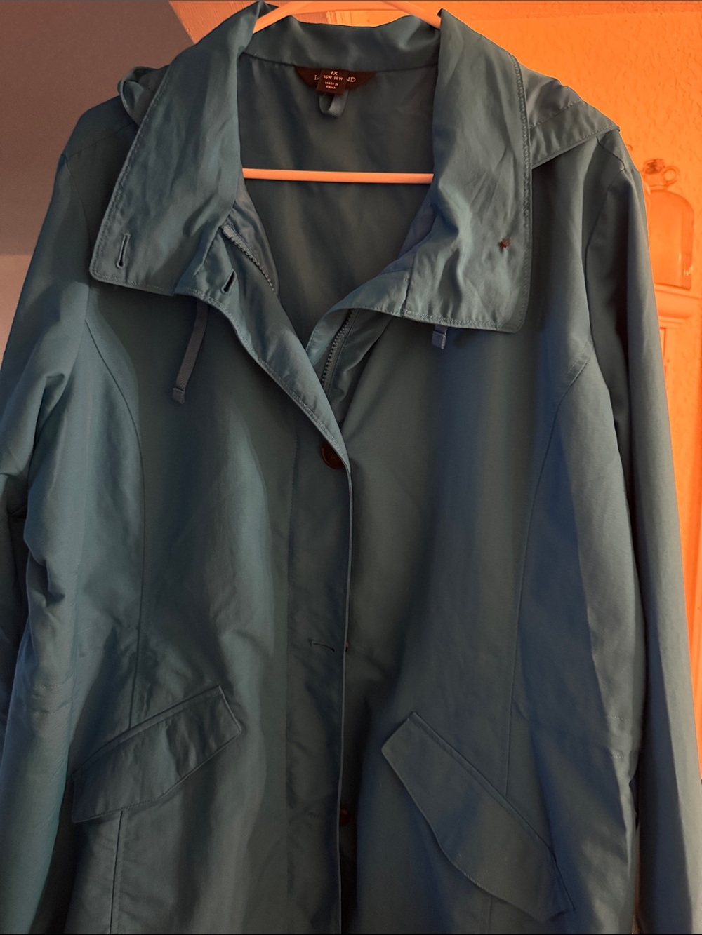 Lands' End Teal Hooded Trench Coat 1X